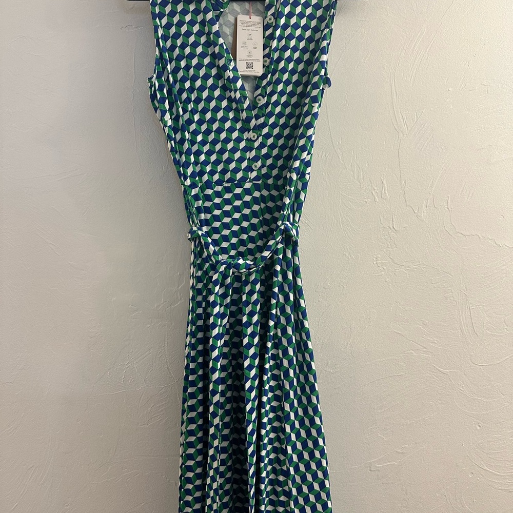 Boden Geometric Blue and Green Dress